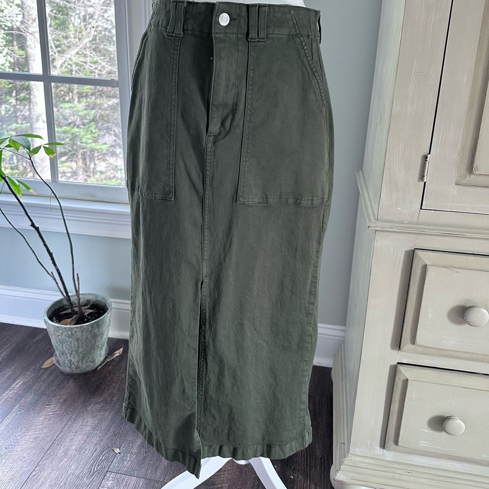 Pistola Olive Green High-Waist Utility Midi Skirt
